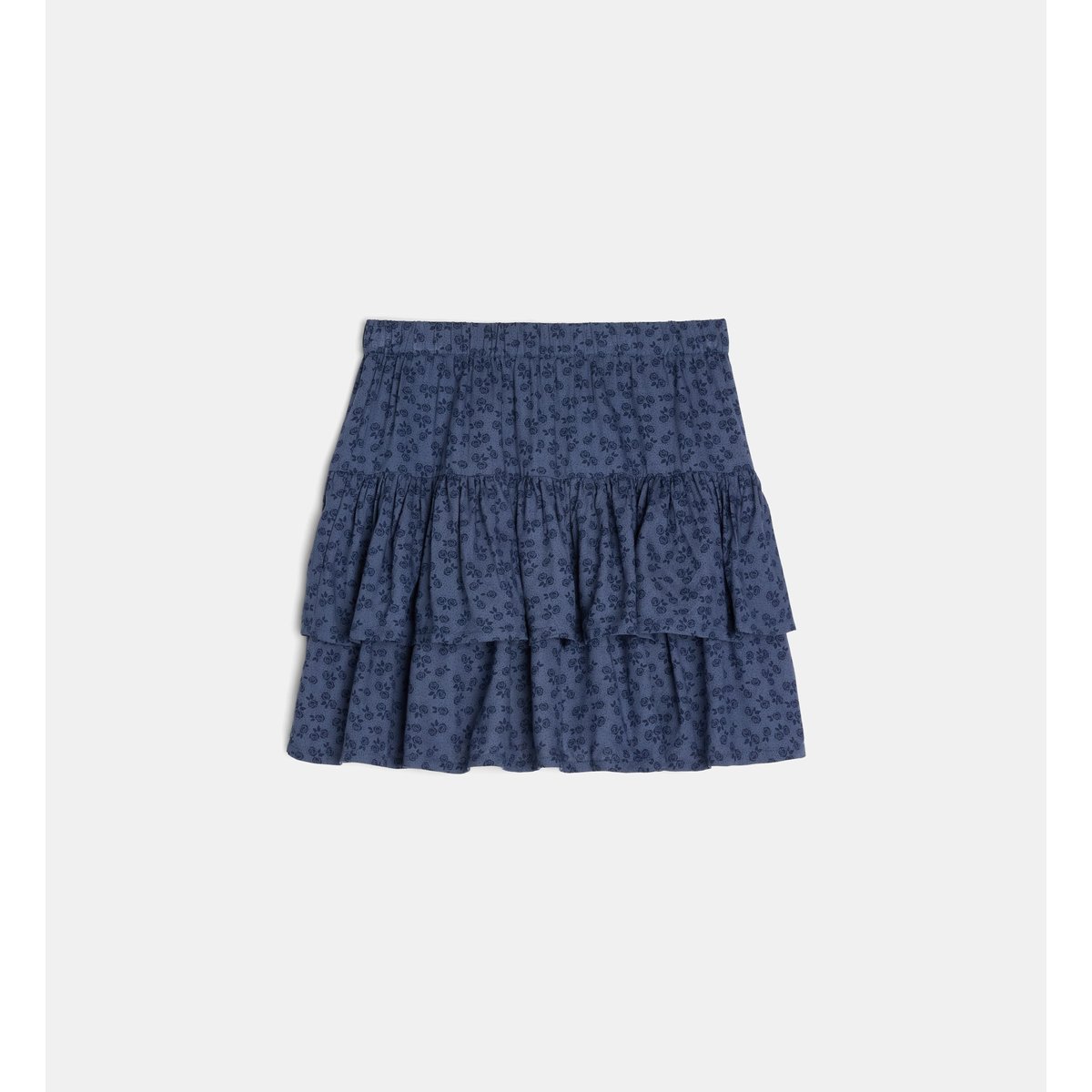 Jupe volantée toleil à motif floral bleu, CADET ROUSSELLE