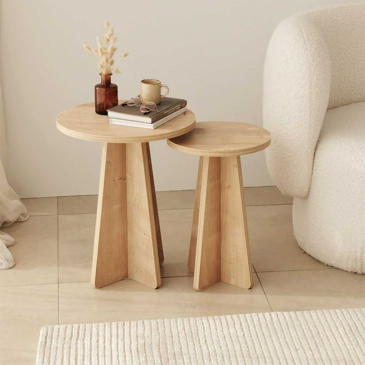 Ensemble de 2 tables d'appoint design rustique VALENCE marron, TOILINUX