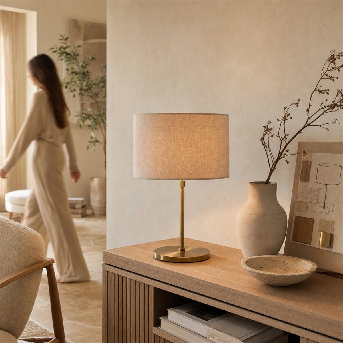 Abat-jour cylindrique en lin naturel, RECOLLECTION