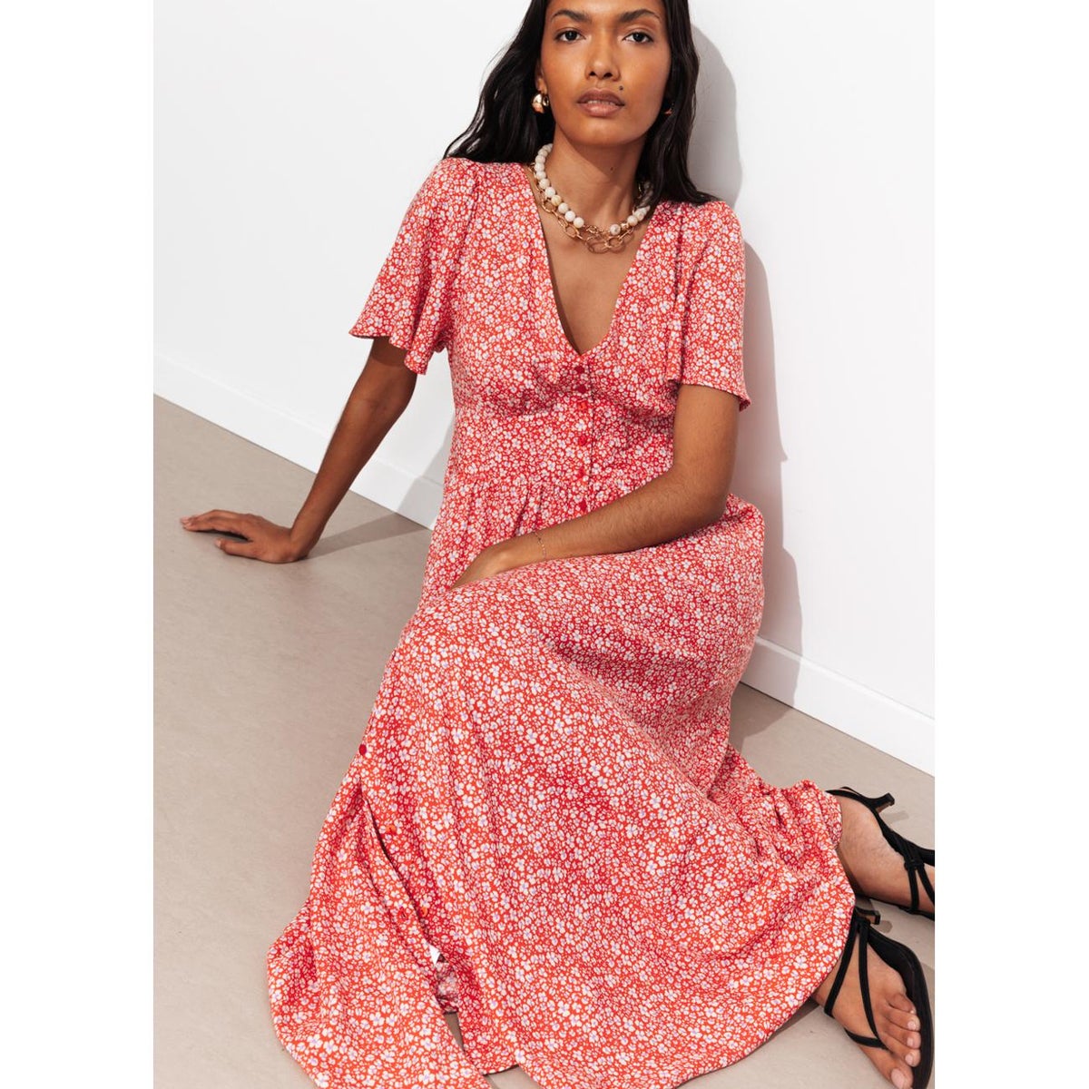 Robe longue imprimée imprimé rouge, PROMOD