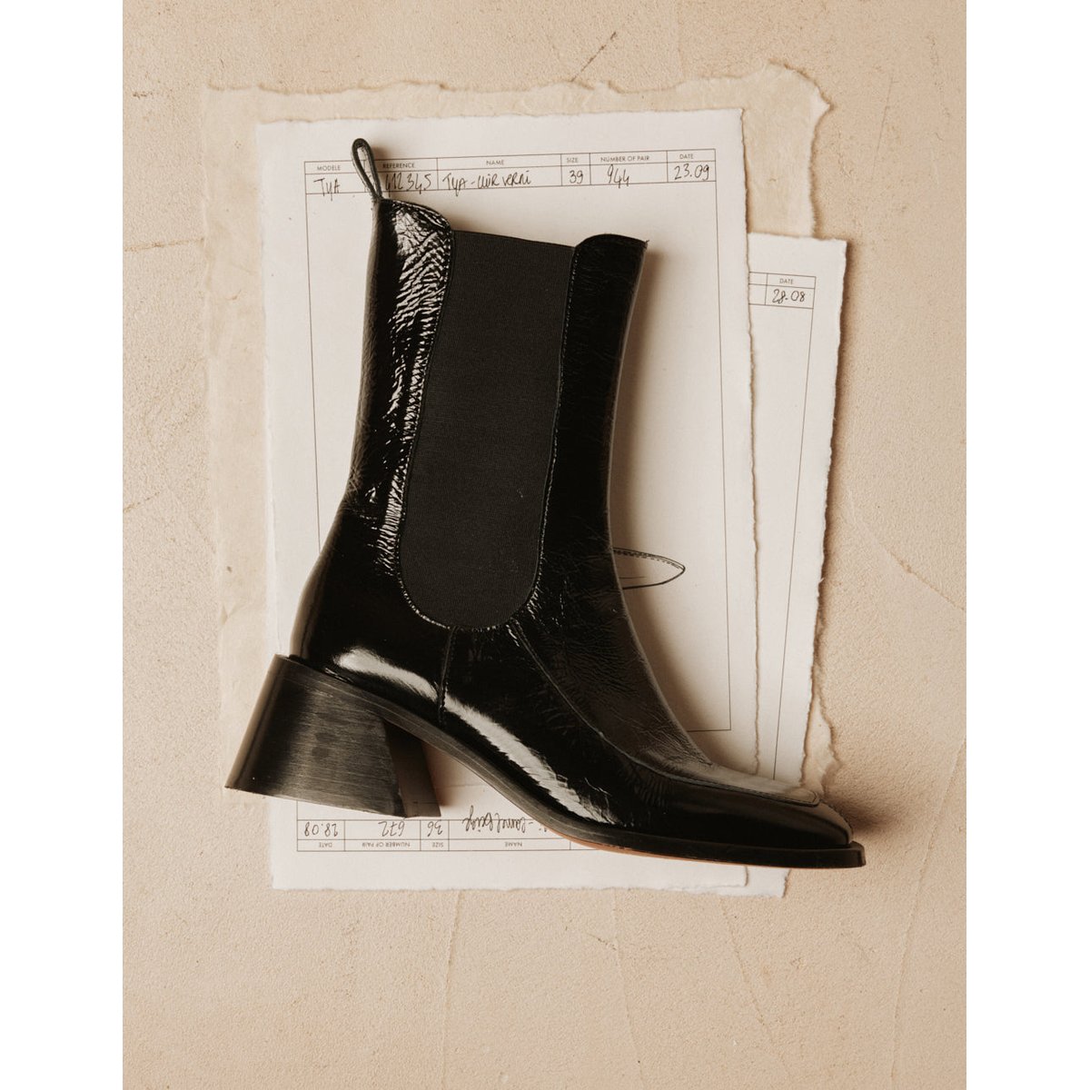 Bottines à talons TOLI cuir plissé noir, ODAJE