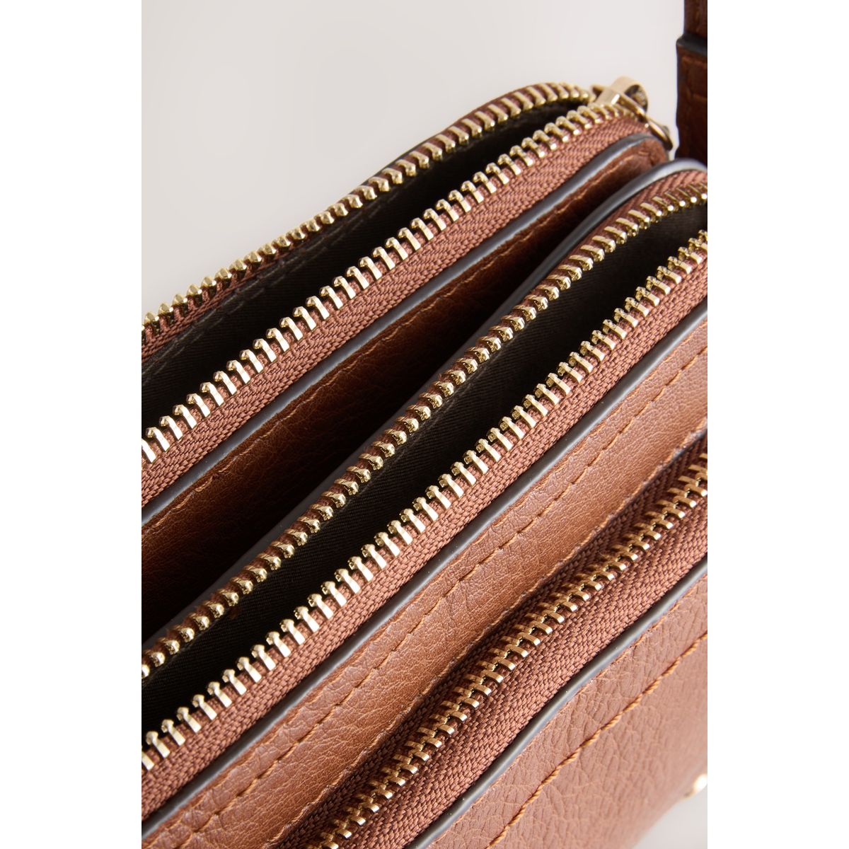 Sac à bandoulière double zip marron fauve, NEXT