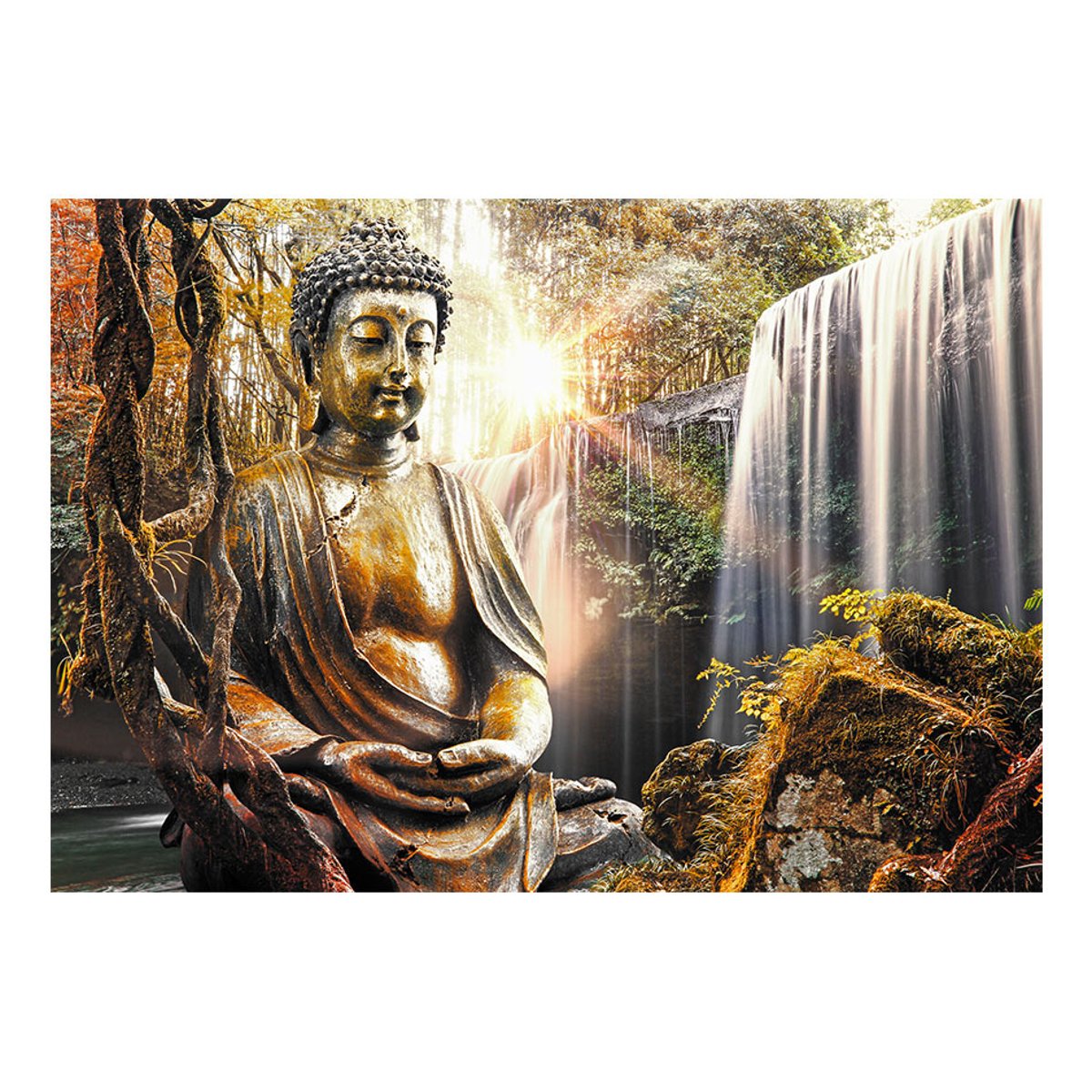 Papier peint intissé panoramique Orient Waterfall of Contemplation jaune / doré, EDEN