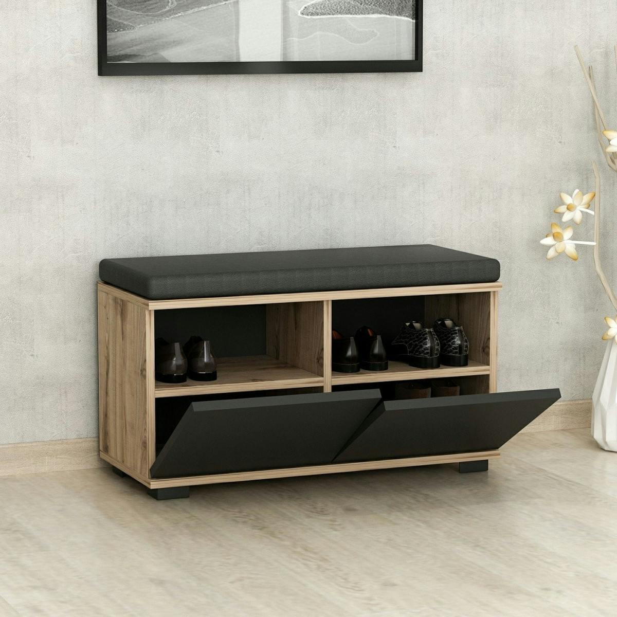 Banc d'entrée 2 portes range-chaussures MARFA anthracite, PIER IMPORT