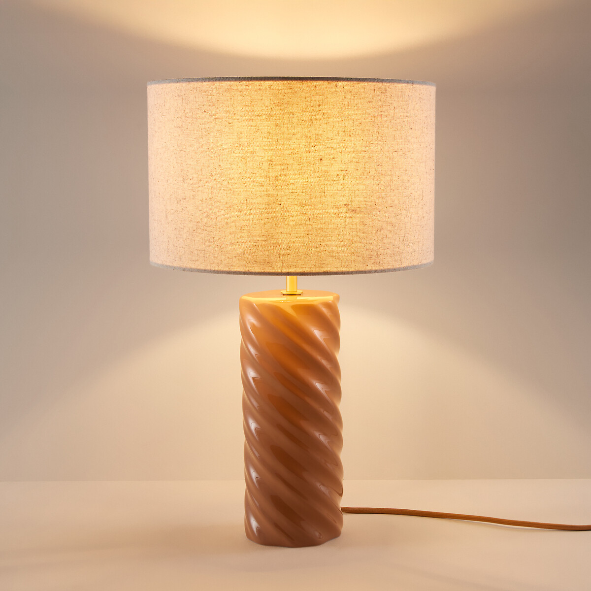 Lampe à poser céramique et lin, Dehen vieux rose, LA REDOUTE INTERIEURS