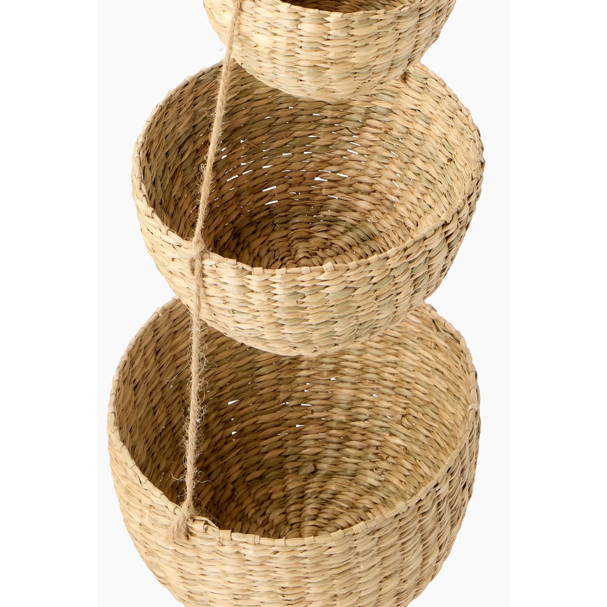 Trois paniers suspendus, 12X8cm/17X10cm/20X13cm, en jonc de mer naturel, MONOPRIX