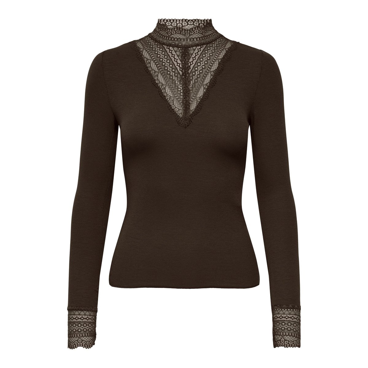 Tshirt manches longues, col en dentelle marron - chocolate torte 1, ONLY