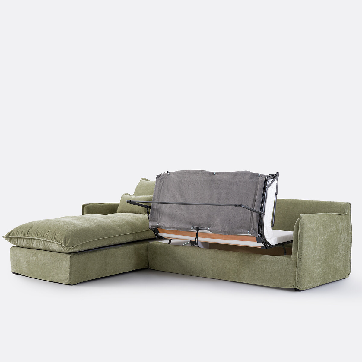 Canapé d'angle gauche convertible matelas 6 cm 4 places polyester chiné, ODNA vert eucalyptus, LA REDOUTE INTERIEURS