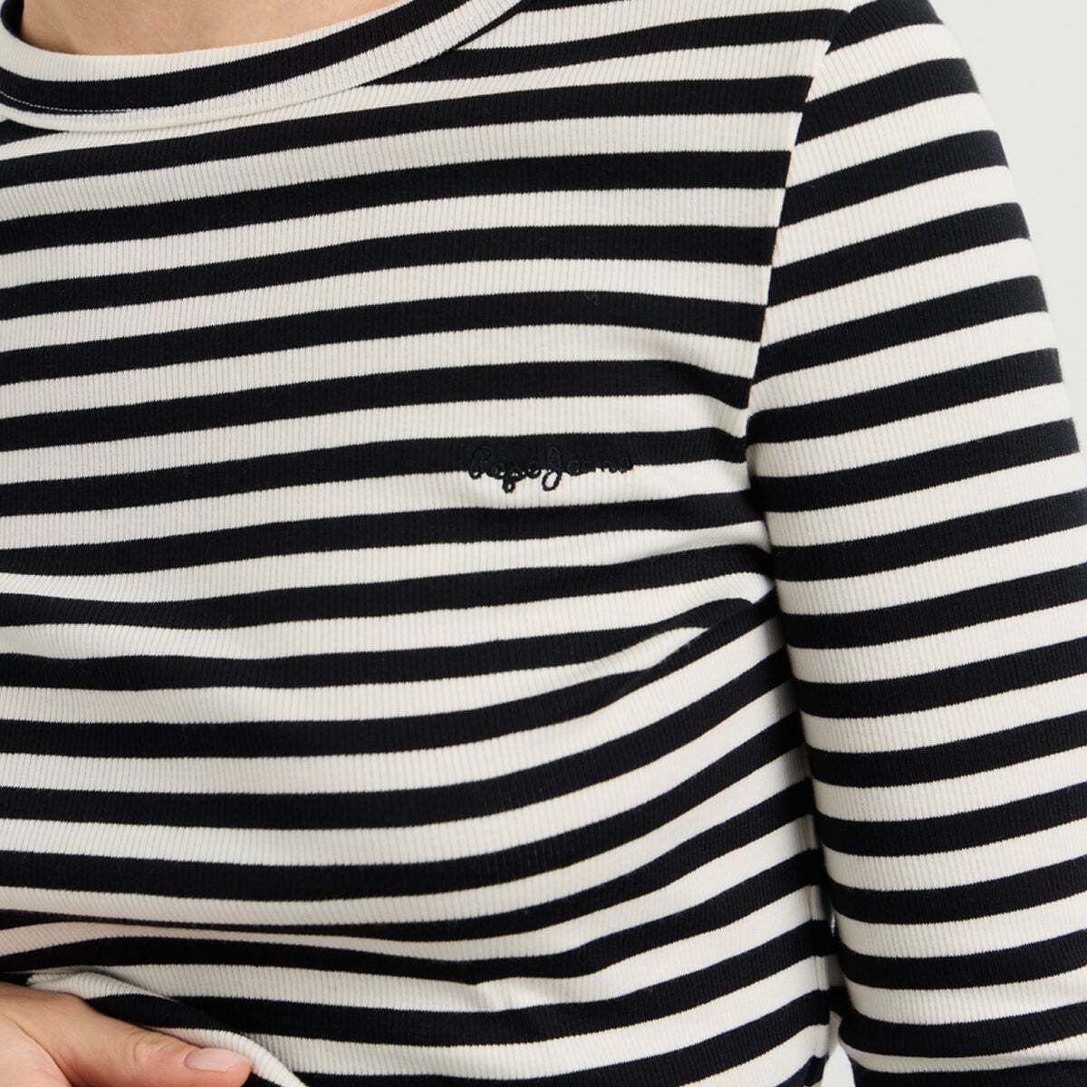 T-Shirt À Manches Longues À Rayures blanche mousse, PEPE JEANS