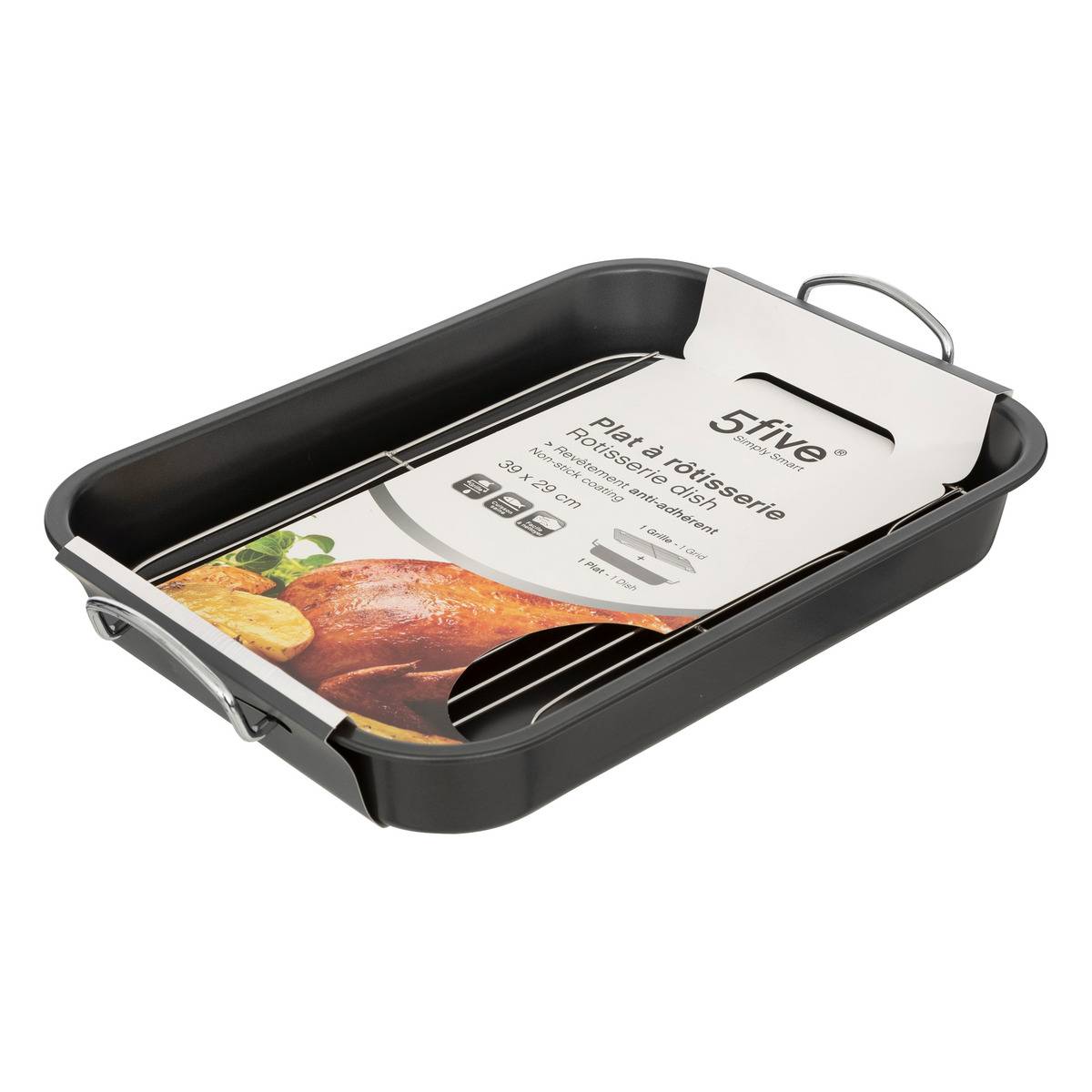 Plat à rôtisserie avec grille en acier ESSENTIELS gris, 5FIVE SIMPLY SMART