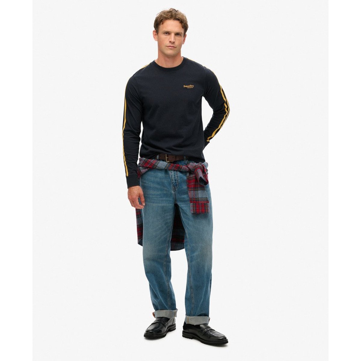 Haut à manches longues à logo rétro Essential bleu marine éclipse, SUPERDRY