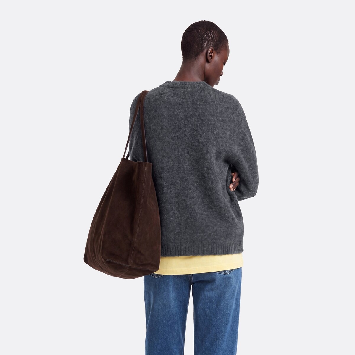 Pull col rond en alpaga brossé mélangé, Signature AZELIE gris anthracite chiné, LA REDOUTE COLLECTIONS