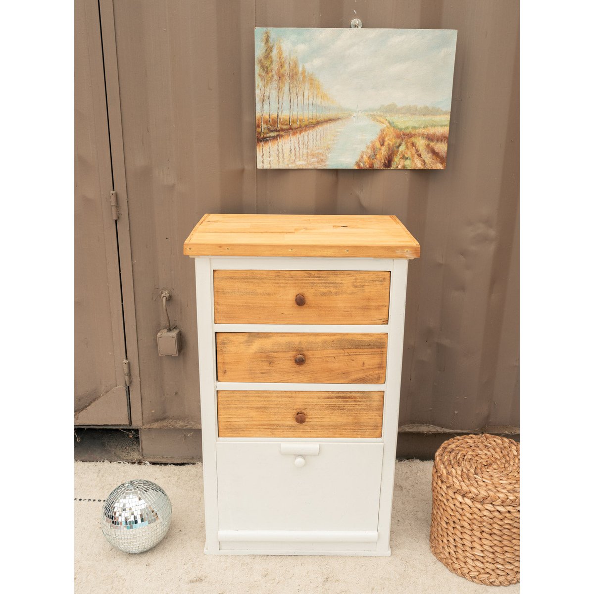 Meuble d'appoint en bois blanc Gilbert N°1916 - Bon état bois clair, DEBONGOUT