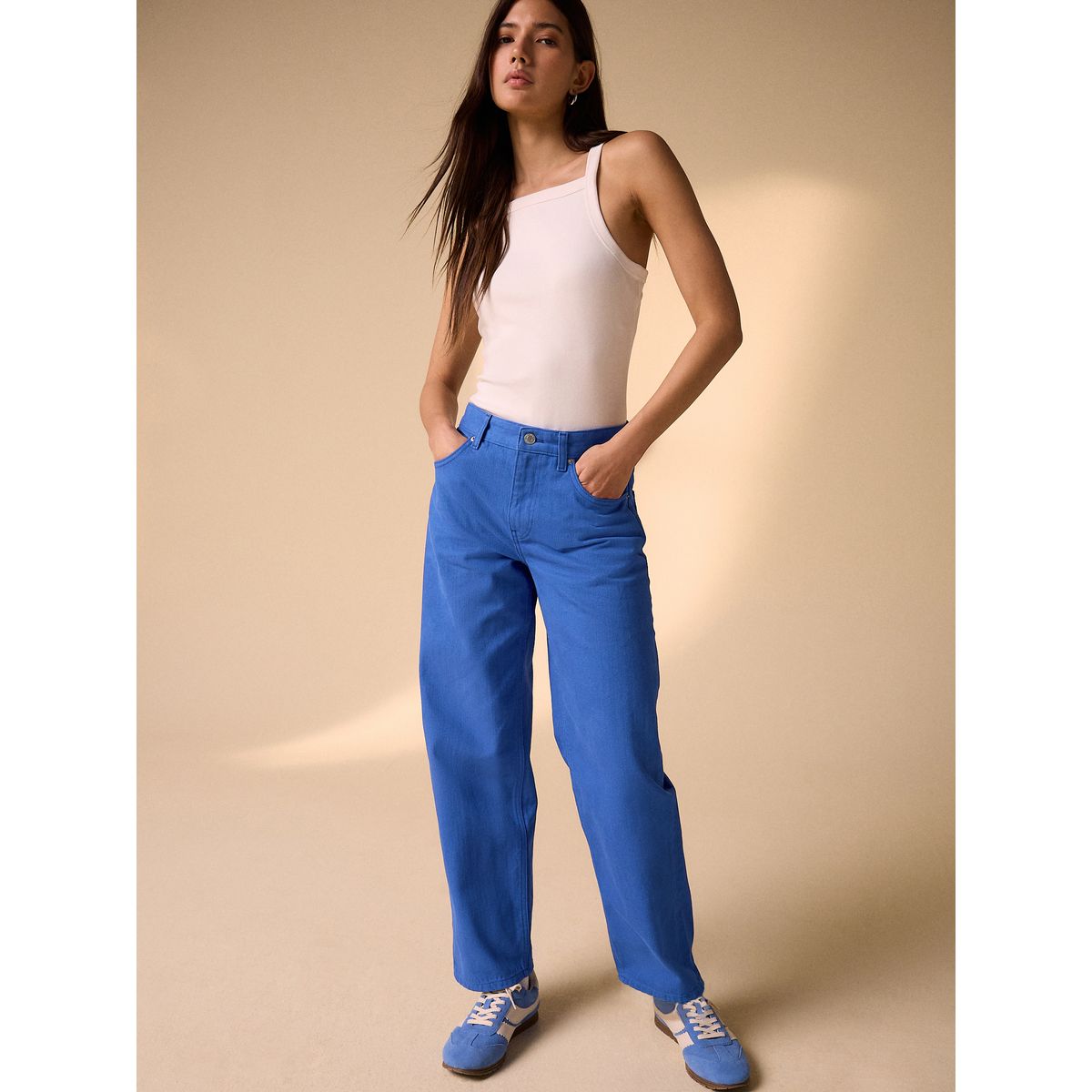 Jean droit longueur cheville bleu cobalt, NEXT