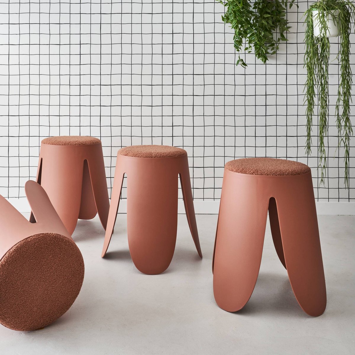 Tabouret empilable bouclette texturée (lot de 4) NIKI terracotta, SWEEEK