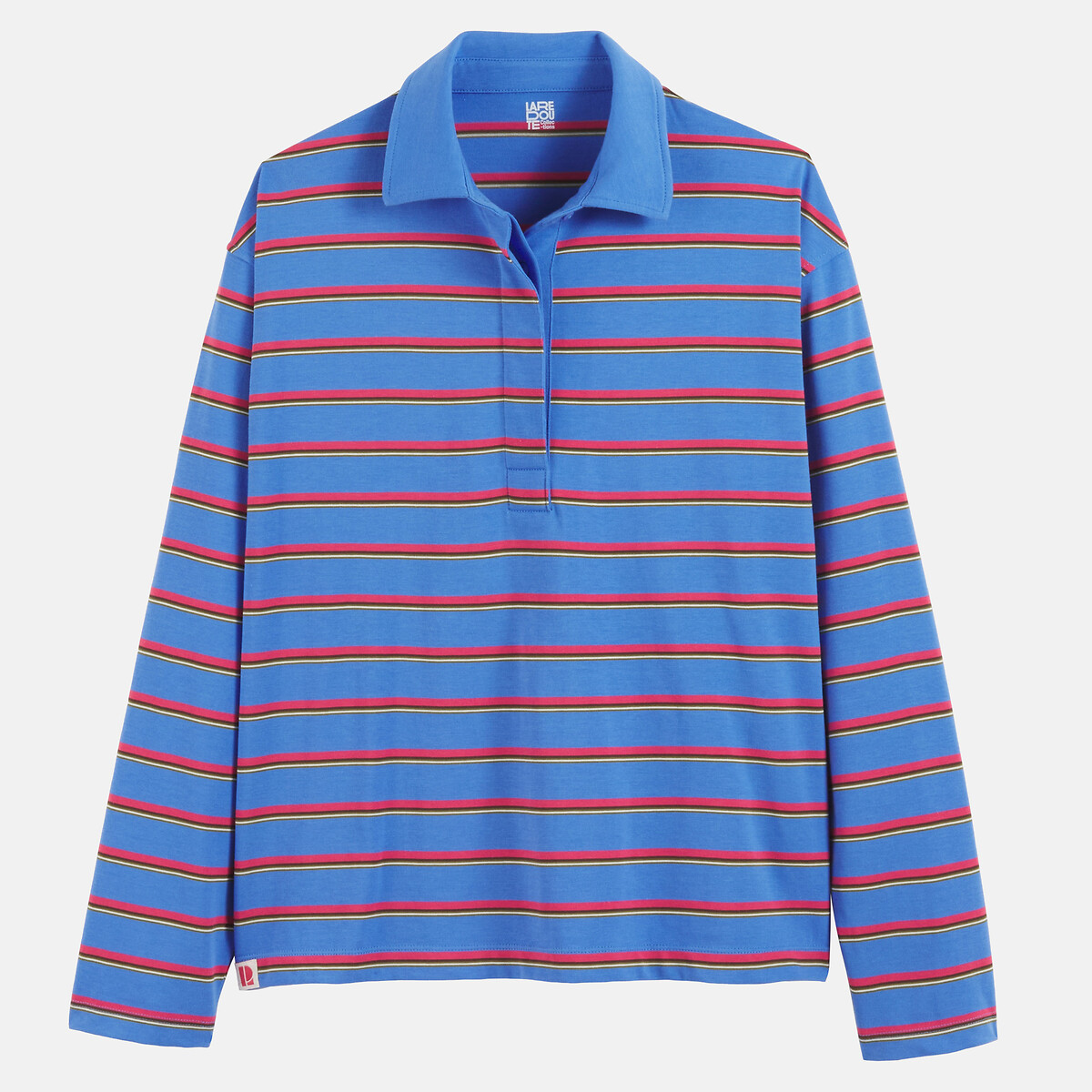 Gestreept T-shirt met polokraag, lange mouwen gestreept bordeaux/blauw, LA REDOUTE COLLECTIONS