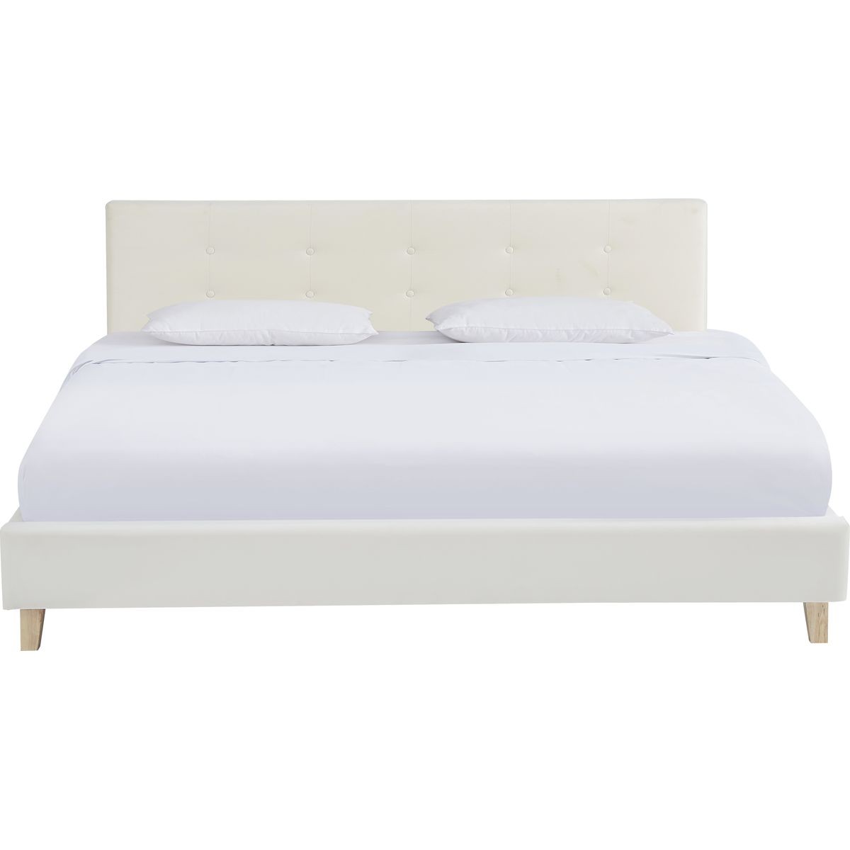 Lit avec tête de lit en velours - MILO beige, HOMIFAB