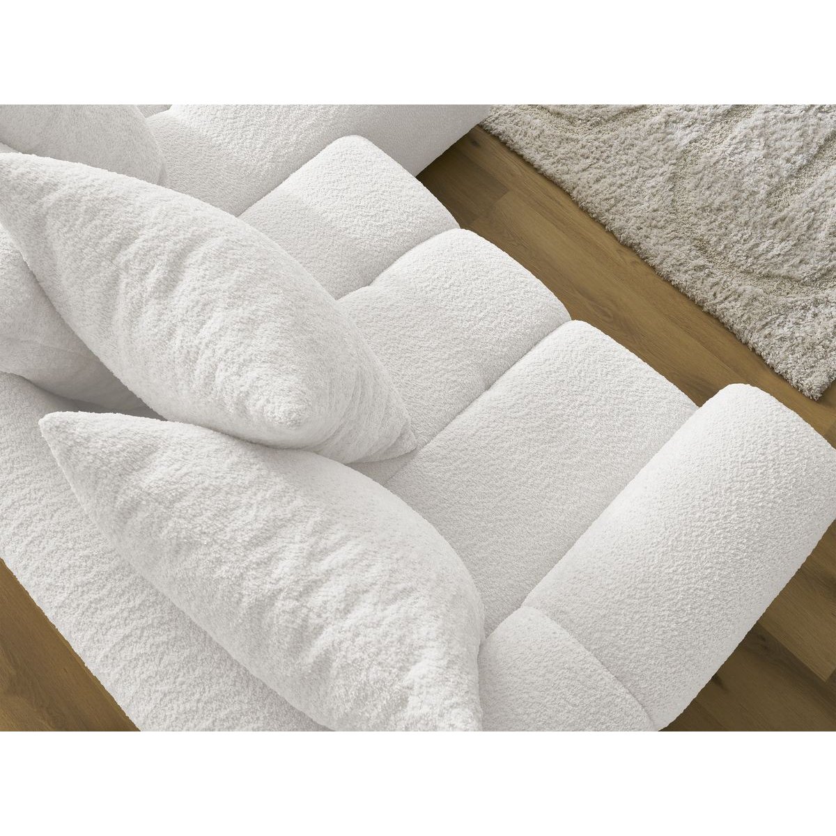 Canapé d'angle convertible 3 places en tissu bouclette, ROXELANE blanc, BOBOCHIC