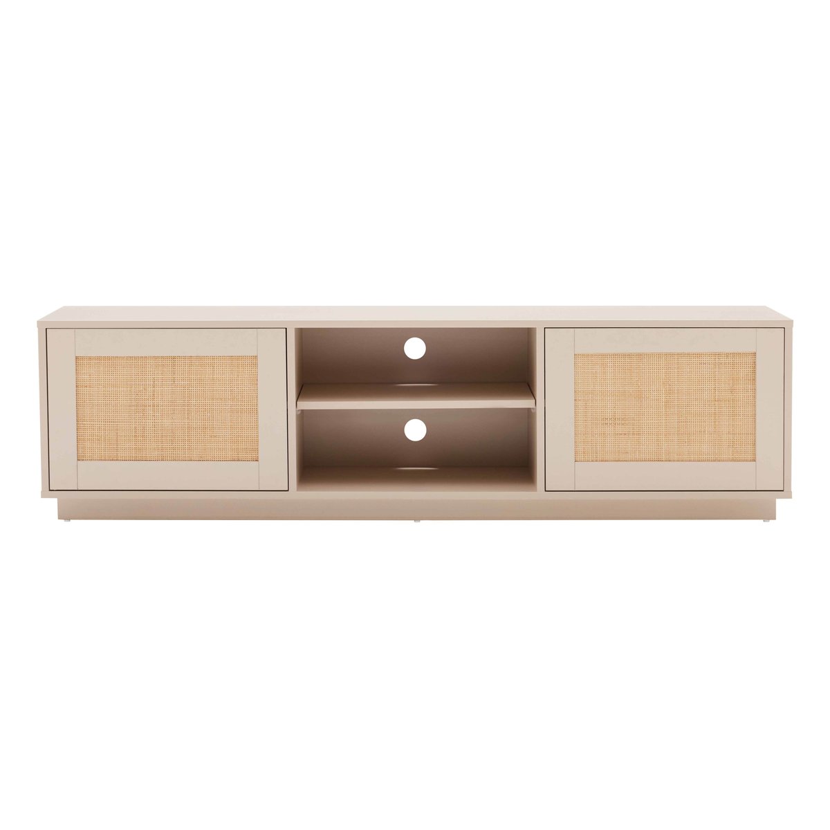 Meuble TV effet bois et cannage en rotin naturel 160 cm style bohème, WALTER crème, OVIALA