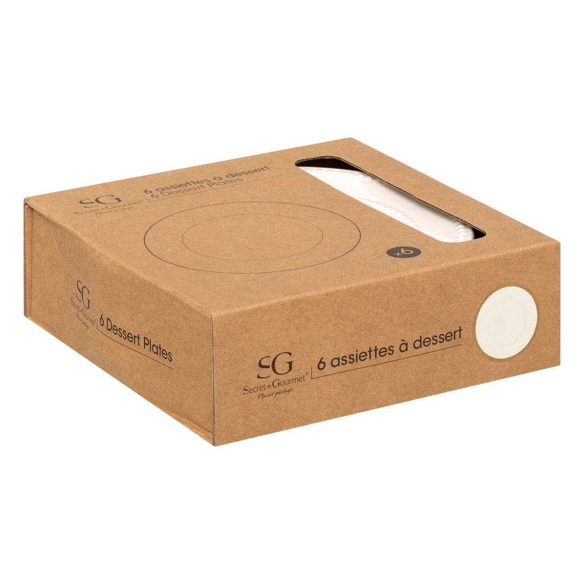 Lot de 6 assiettes en porcelaine PERLE blanc, SECRET DE GOURMET