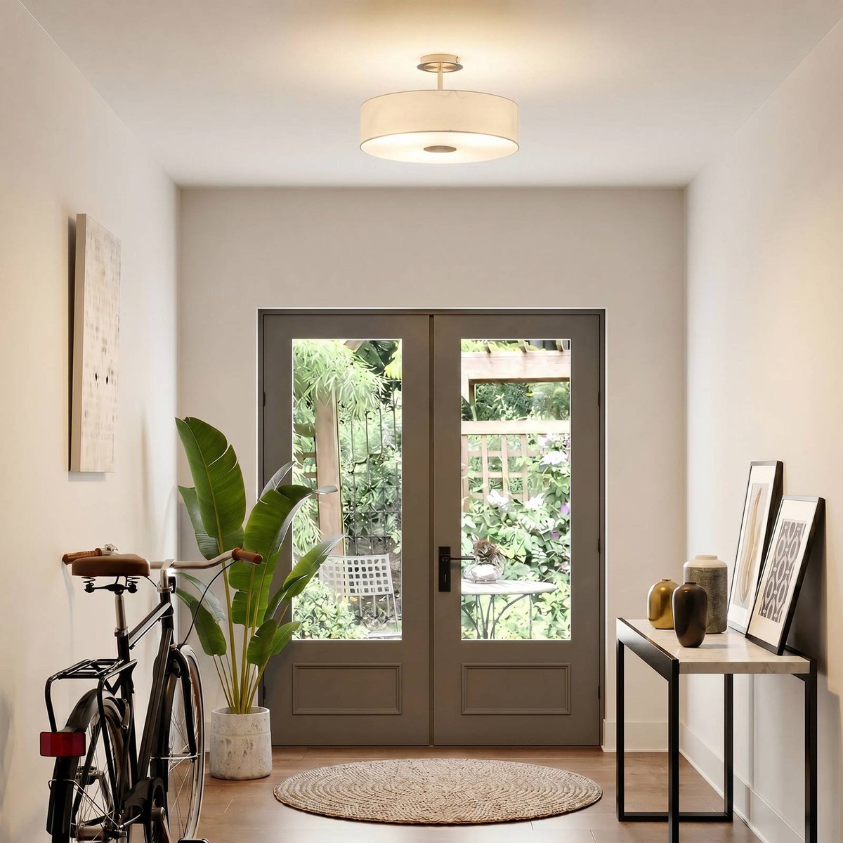 Plafonnier en textile moderne, Josia blanc, nickel mat, chrome, LINDBY