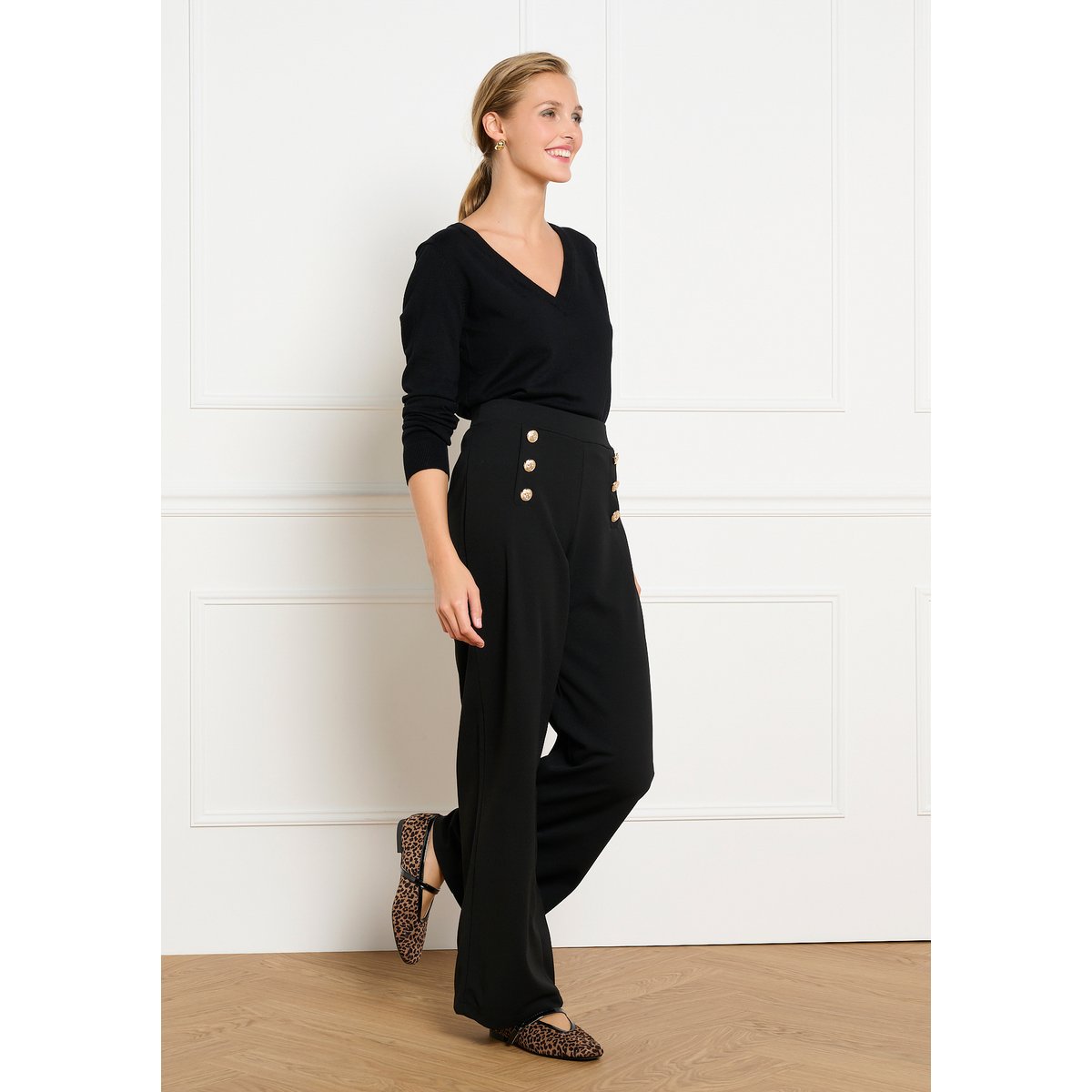 Pantalon large esprit officier noir, LOLALIZA