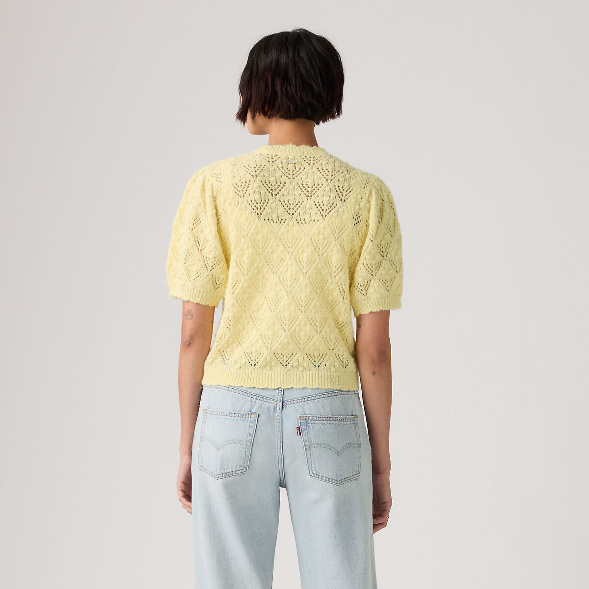 Pointelle Short Sleeve Crew Neck Cardigan vanilla yellow, LEVI'S