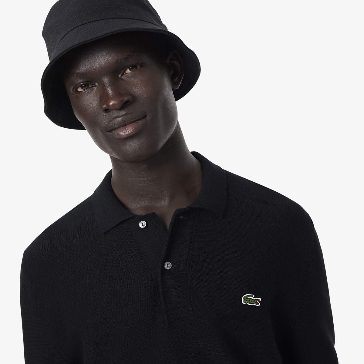 Cotton Garter Stitch Polo Jumper black, LACOSTE