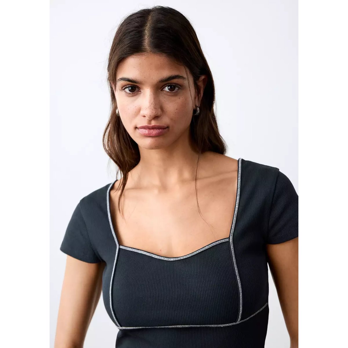 T-shirt détail couture bleu marine, MANGO TEEN