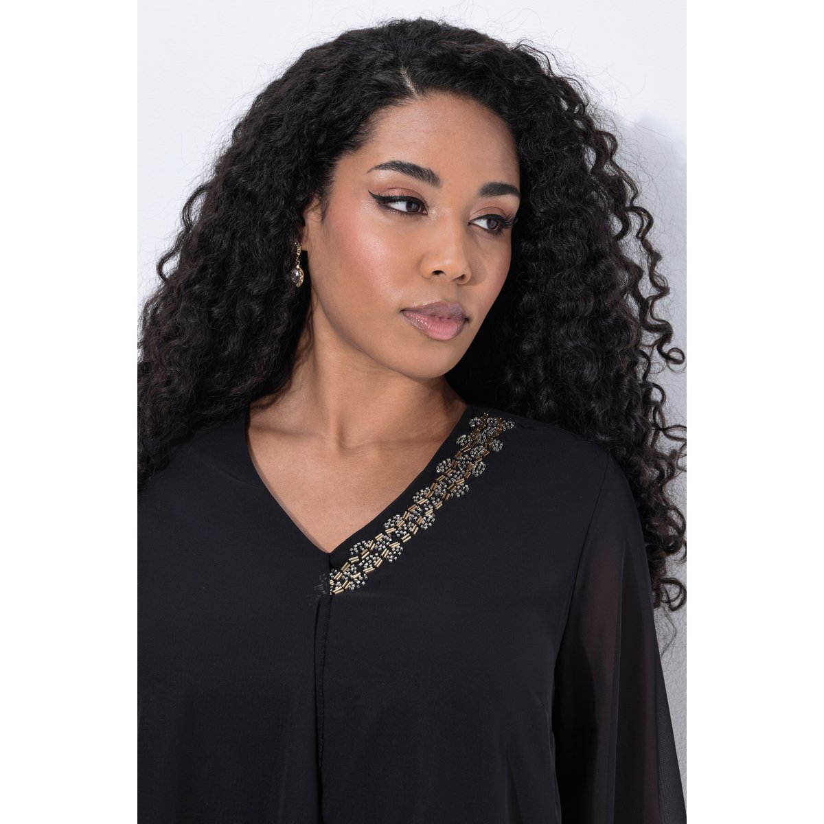 Blouse en mousseline doublée noir, ULLA POPKEN