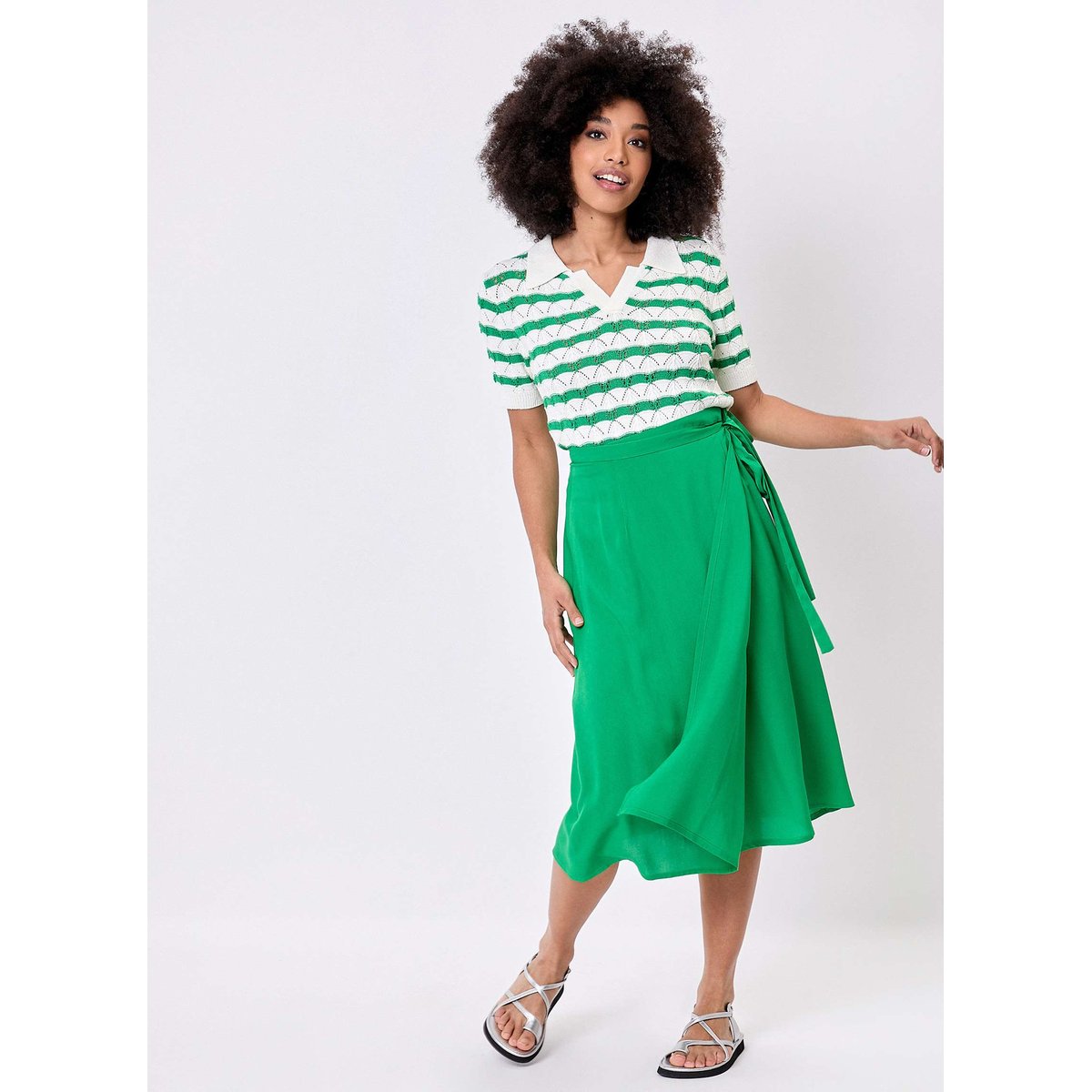 Jupe midi portefeuille fluide VERA vert fluo, PRINCESSE NOMADE
