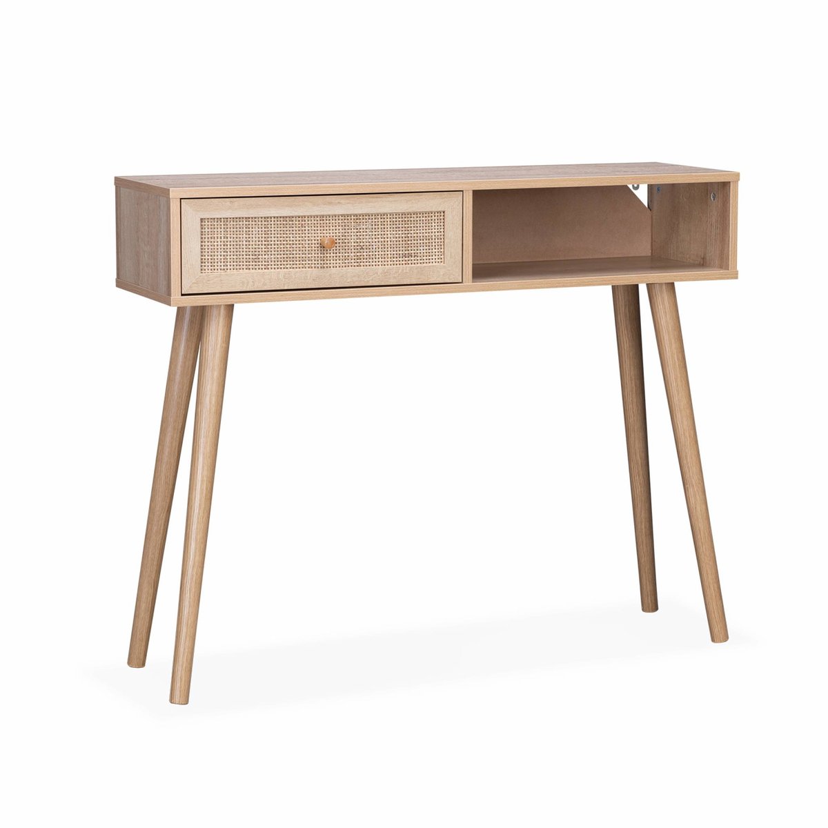 Console scandinave décor bois et cannage 1 tiroir BOHÈME naturel, SWEEEK