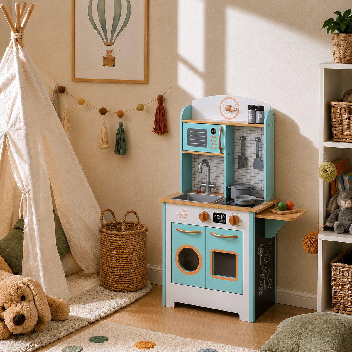 Cuisine Enfant Bois LITTLE CHEF bleu-blanc, TEAMSON KIDS