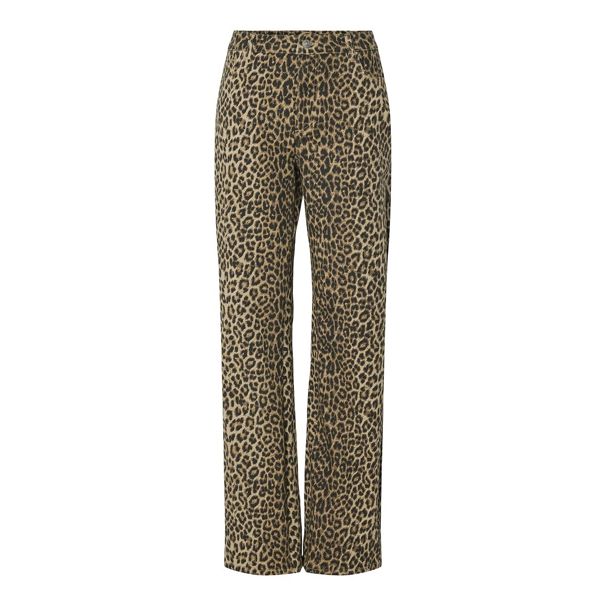 Jeans direitos de leopardo, cintura subida estampado leopardo, PIECES
