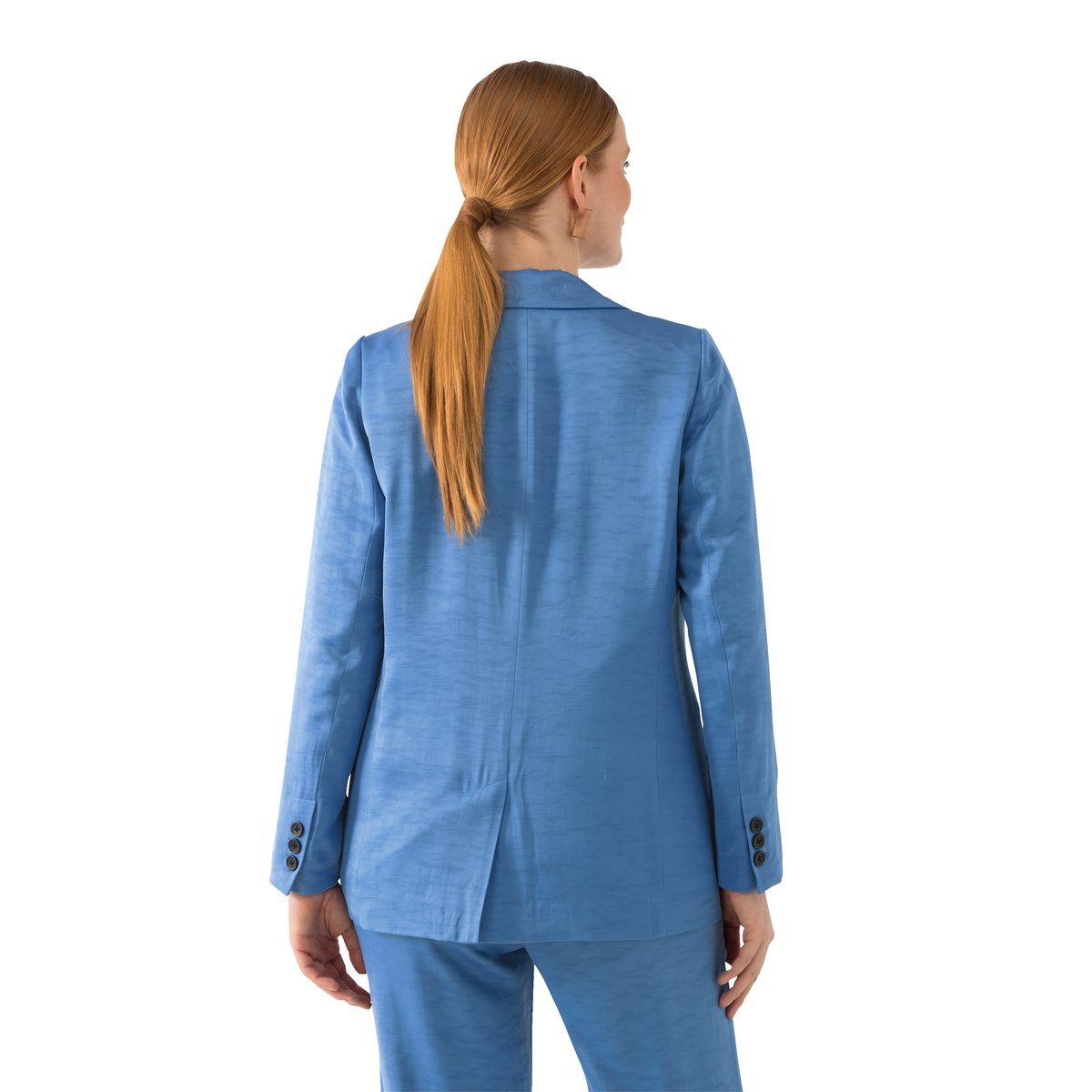 Blazer en tissu texturé avec col à revers bleu jean, ULLA POPKEN