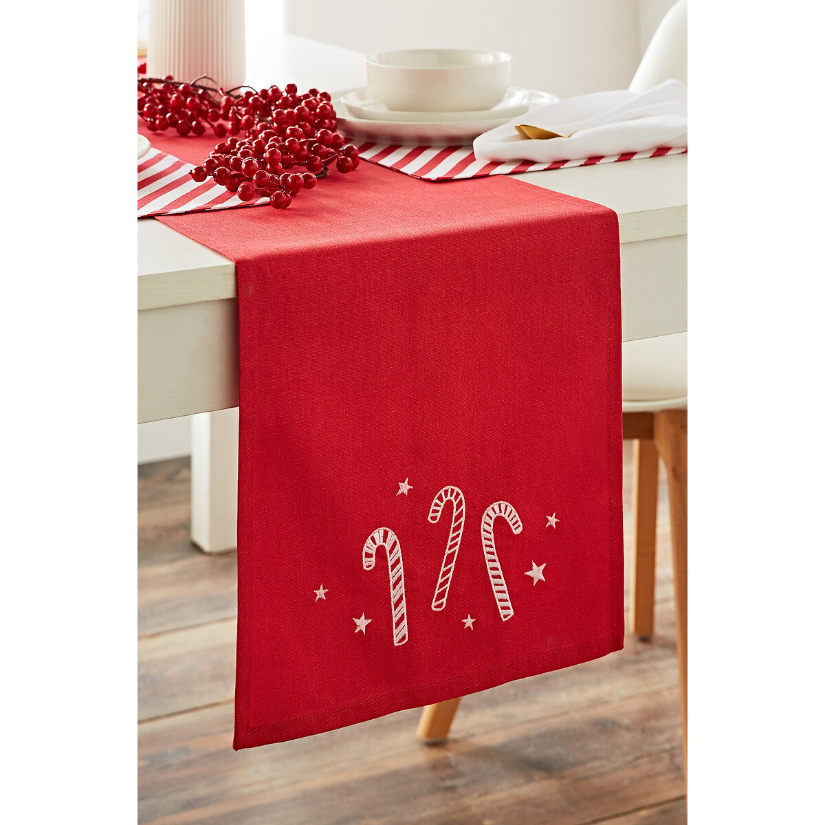Christmas Candy Cane Table Runner - 33x220cm red, CATHERINE LANSFIELD