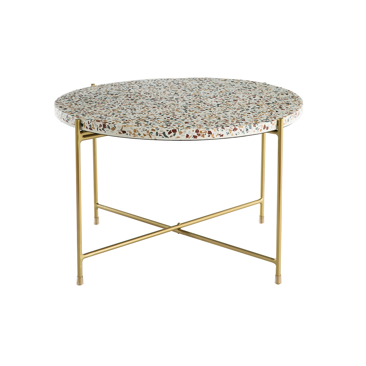 Table basse ronde design en terrazzo et métal doré D55 cm MEZZO crème, MILIBOO