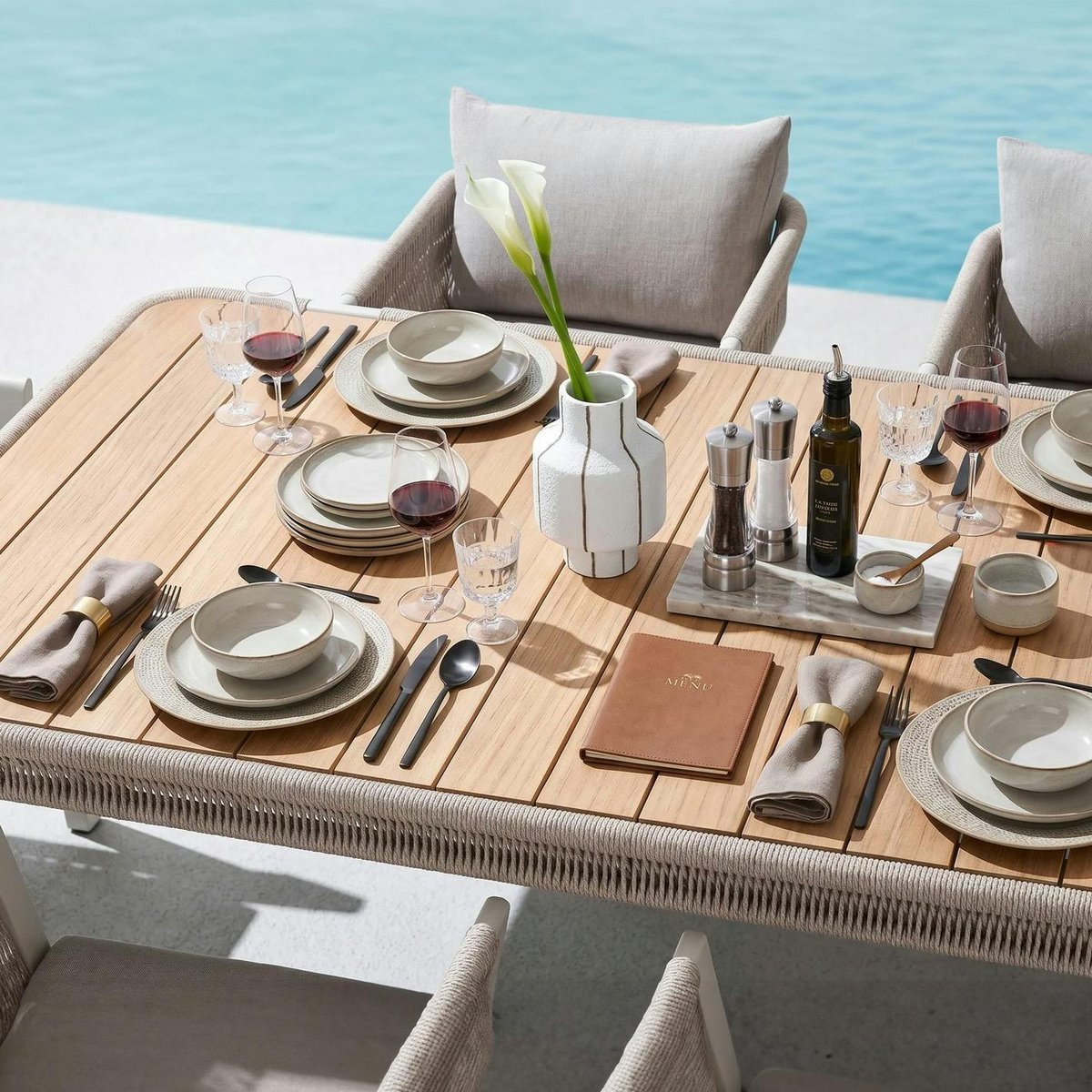 Table de jardin + 6 chaises en teck et aluminium BORROMEO beige, PIER IMPORT