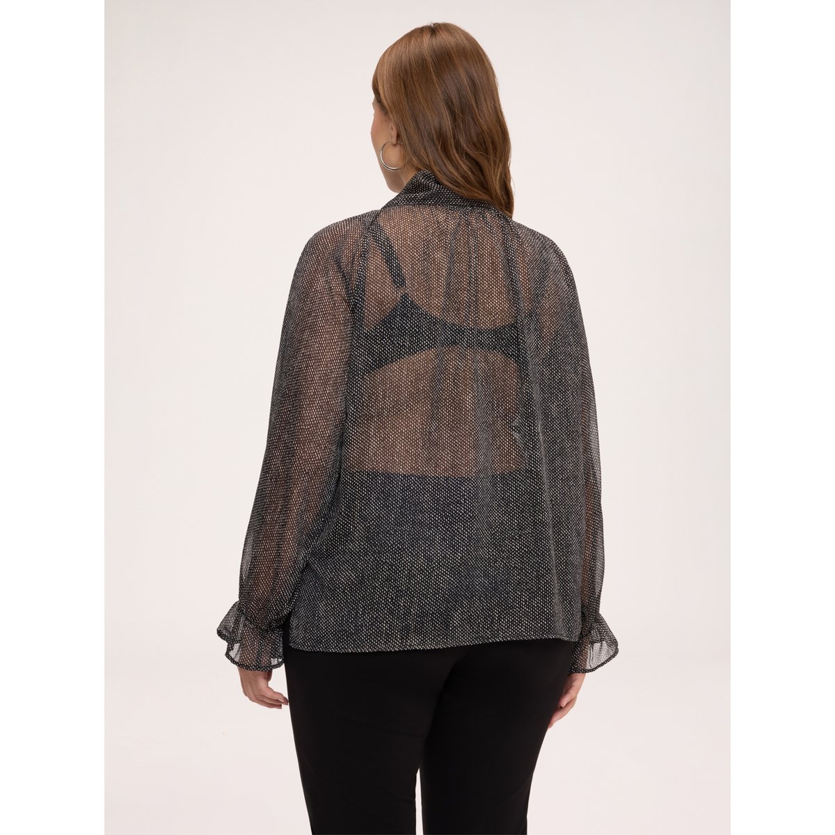 Blouse à micro-pois avec nœud noir, FIORELLA RUBINO
