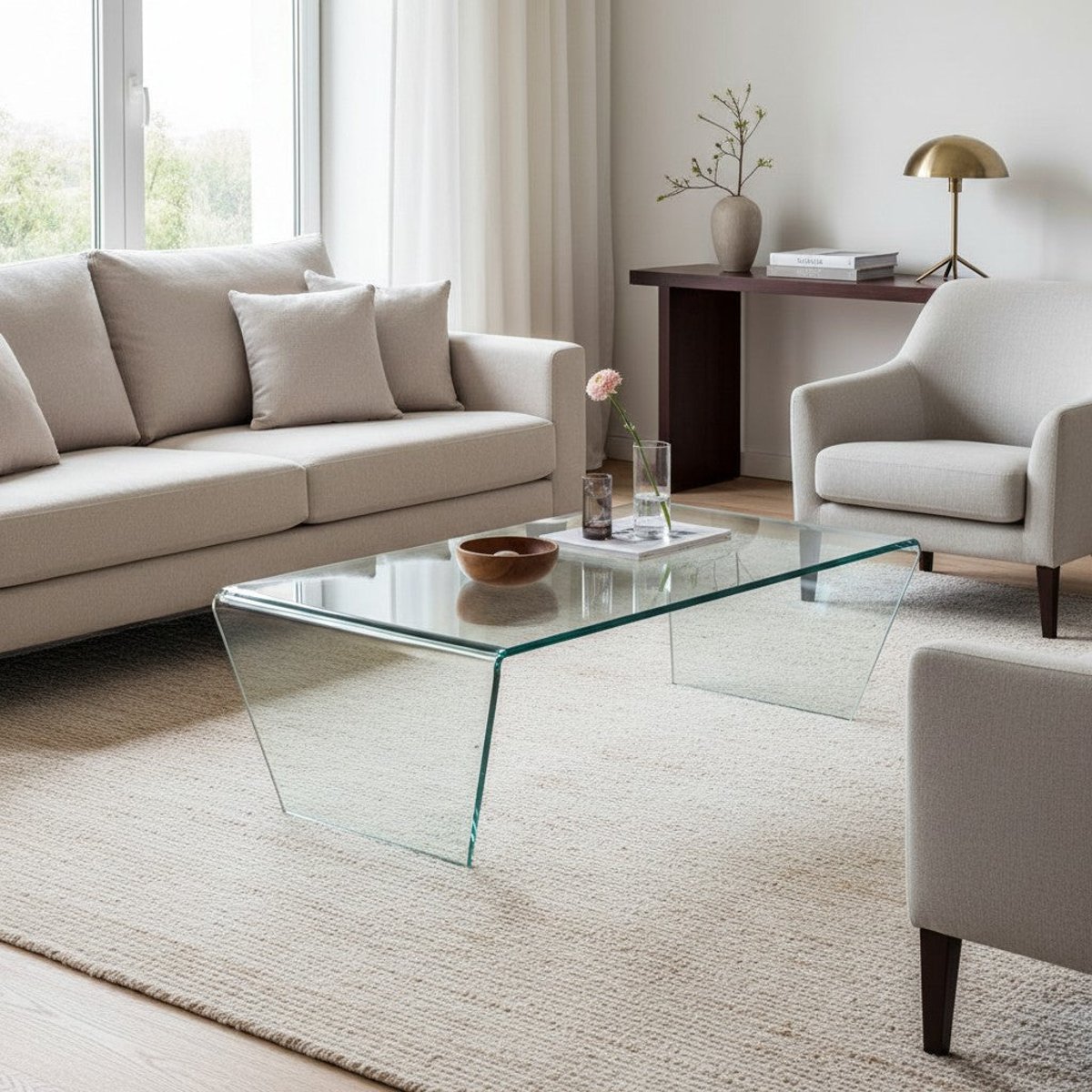 Table basse 120 cm en verre trempé transparent aucune, ZAGO