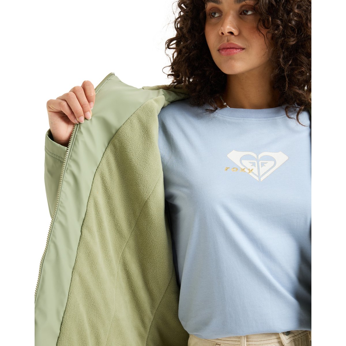 Veste imperméable RAIN ROAD POLAR ZIP. vert oil green, ROXY