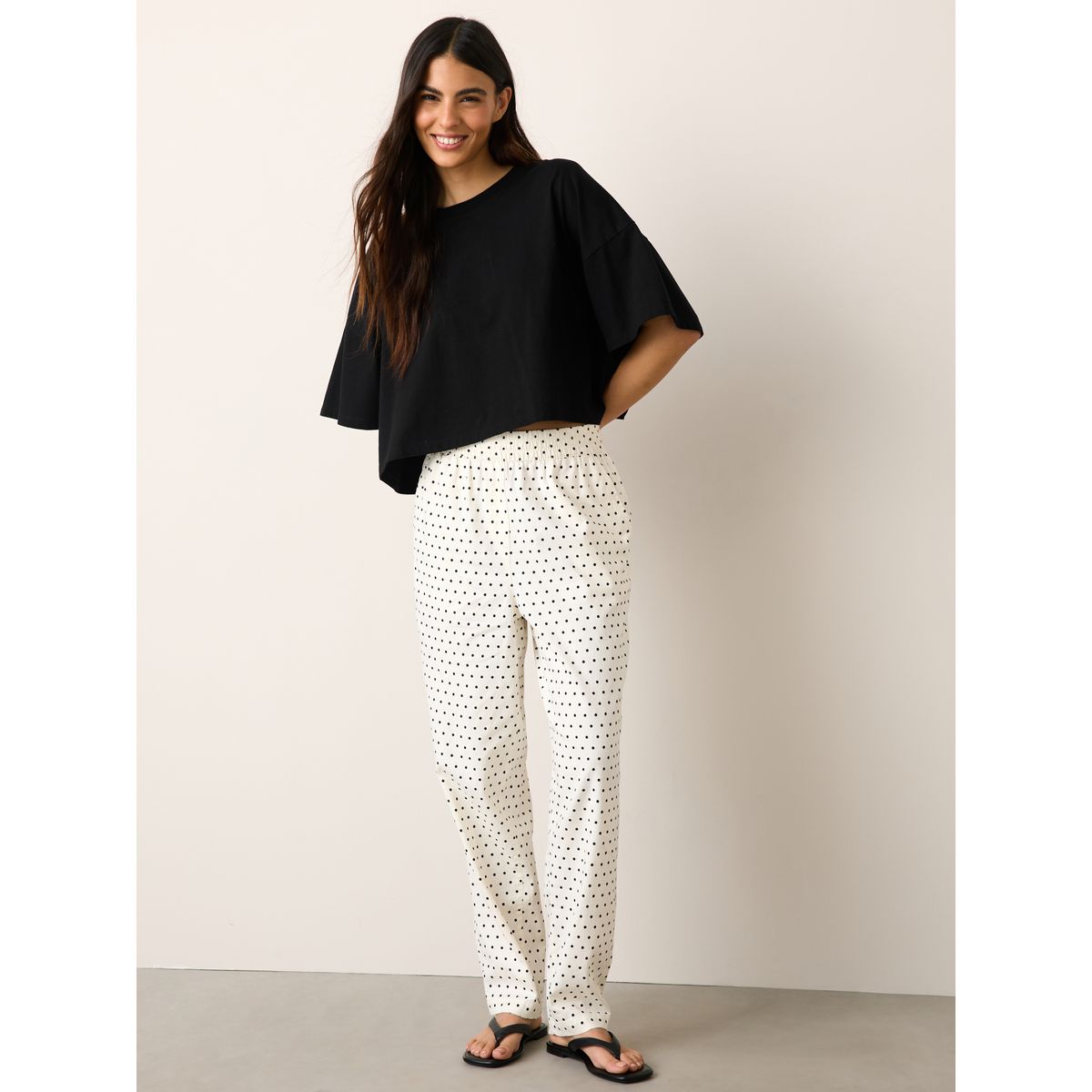 Pantalon bouffant en lin mélangé tache blanche/noire, NEXT