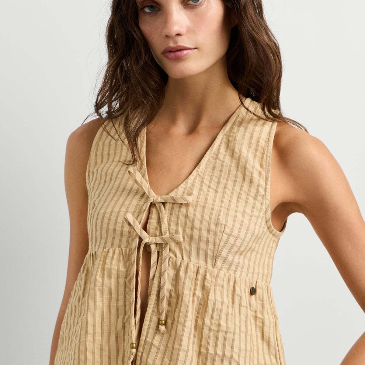 Blouse À Rayures Sans Manches beige vanille, PEPE JEANS
