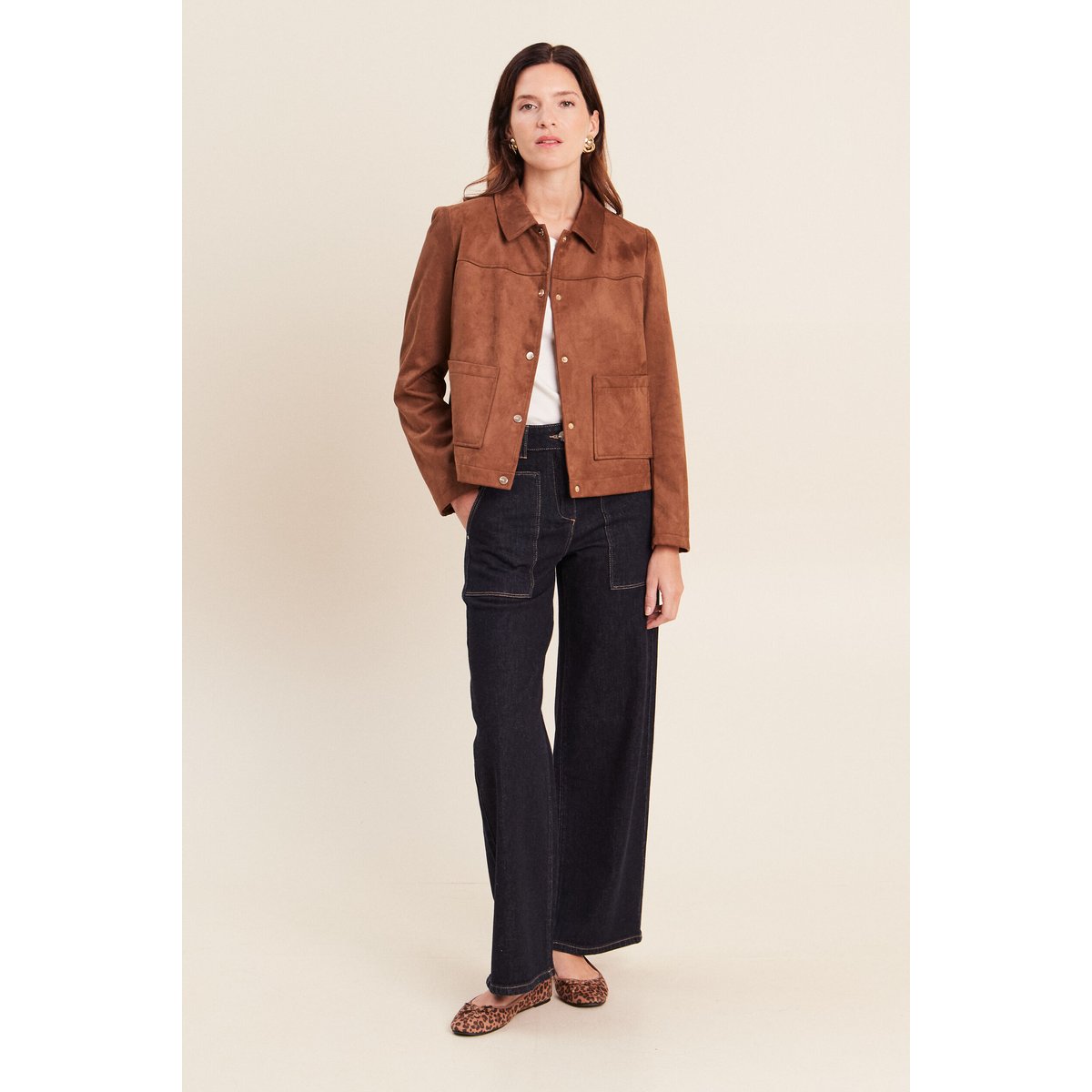 Veste courte droite doublée bas resserré marron foncé, BREAL