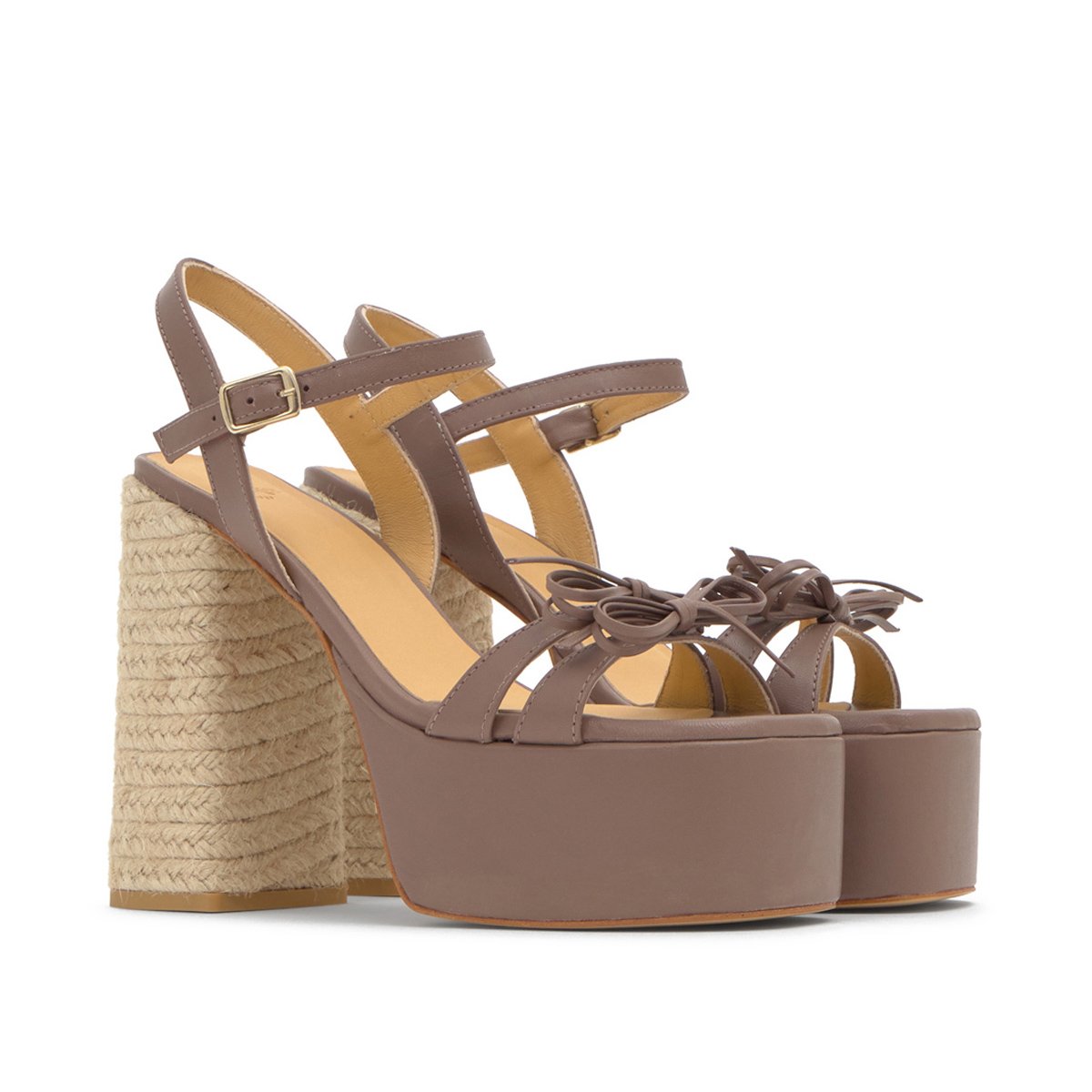 Sandales à talon bloc en jute tressé avec nœuds décoratifs FLORINA ULTRA PLATFORM taupe, CASTANER