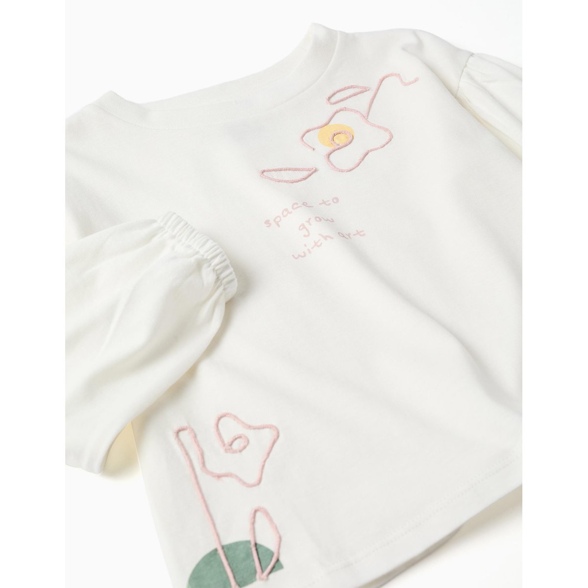 T-shirt à manches longues et bouffantes avec imprimé blanc, ZIPPY