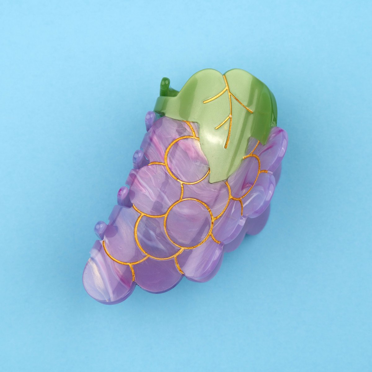 Pince à cheveux RAISIN violet avec tige vert nacré, COUCOU SUZETTE
