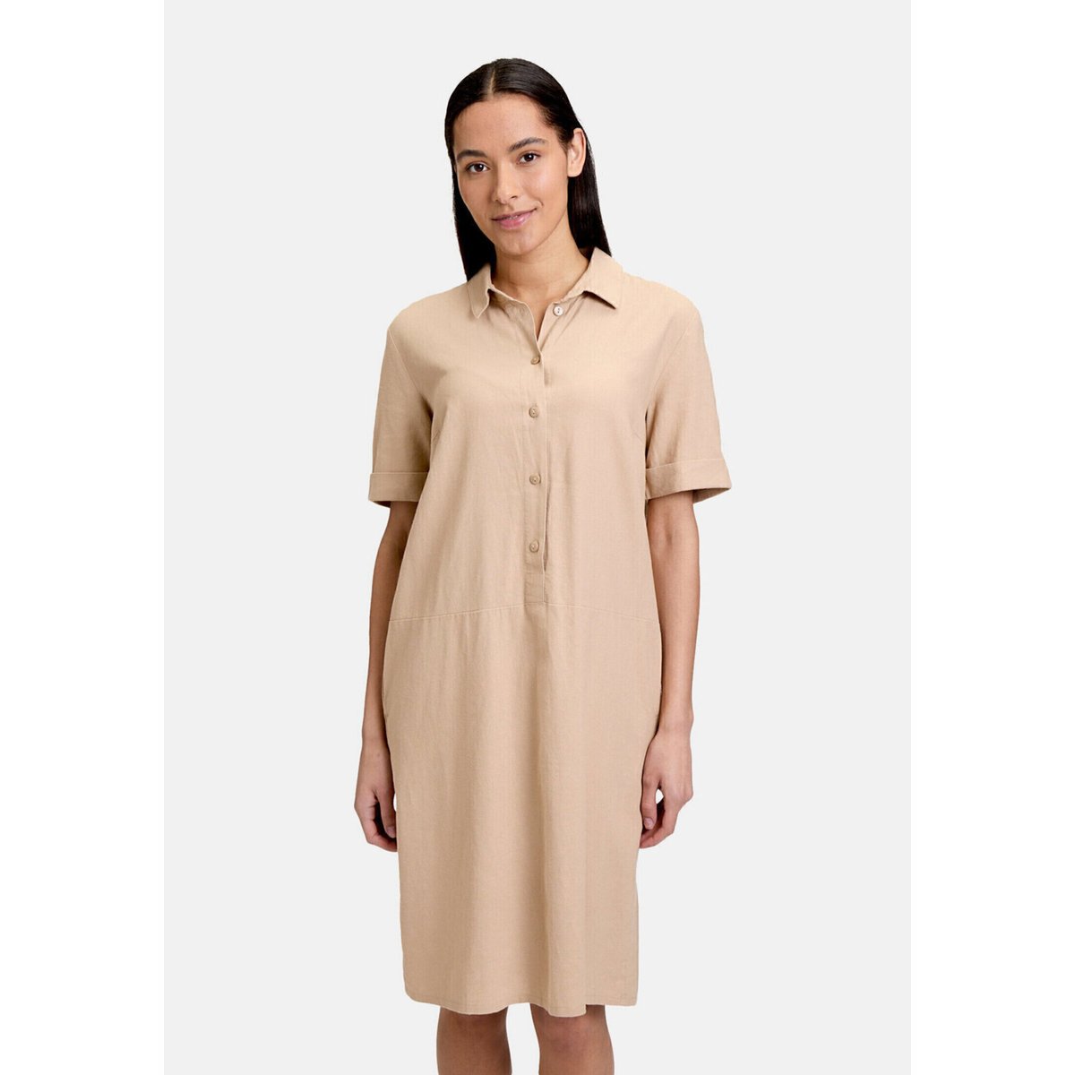 Robe en lin à patte de boutonnage beige, BETTY BARCLAY