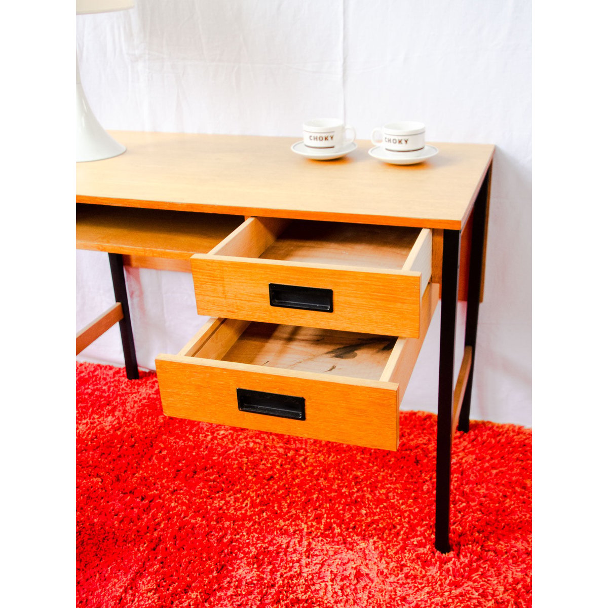 Bureau en chêne Yvan N°590 - Bon état bois clair, DEBONGOUT