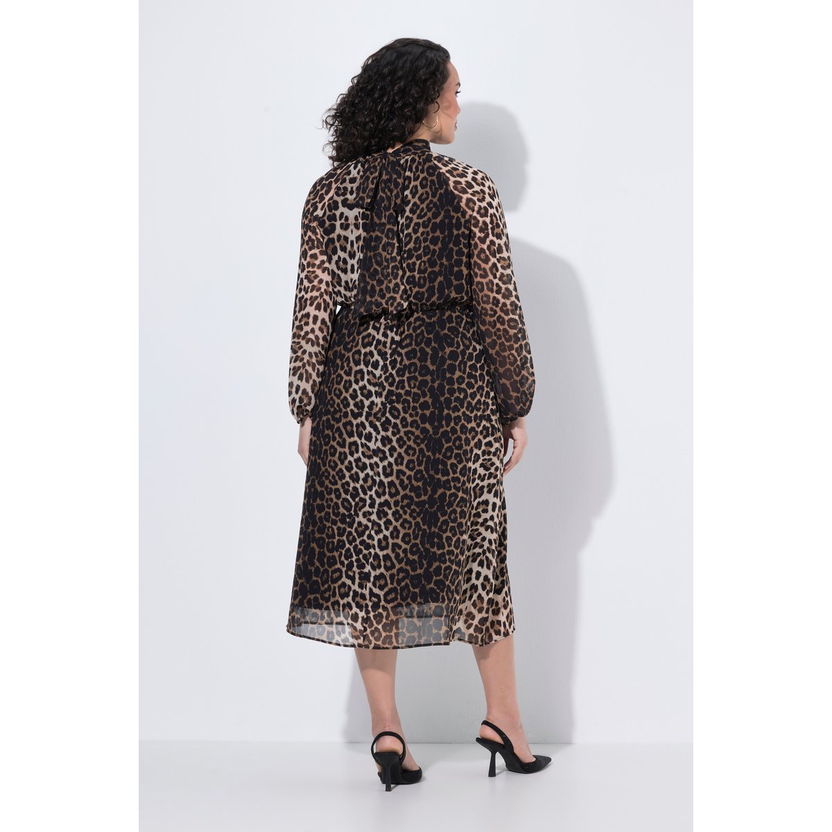 Robe midi motif léopard, coupe évasée chameau, ULLA POPKEN